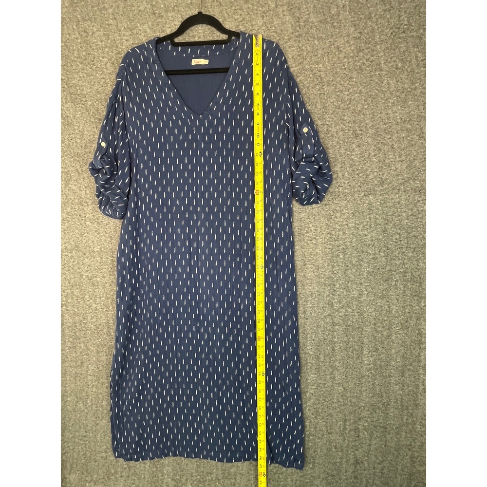 Faherty Blue Organic Cotton Midi Shift Dress Ikat M Gauzy Travel Coastal Natural - Picture 7 of 16